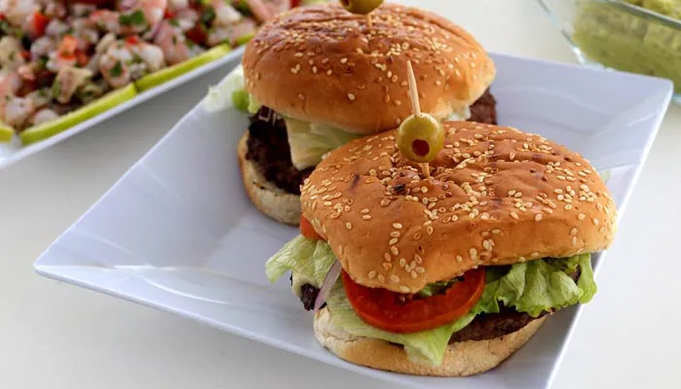 Grilled cheeseburgers served on board