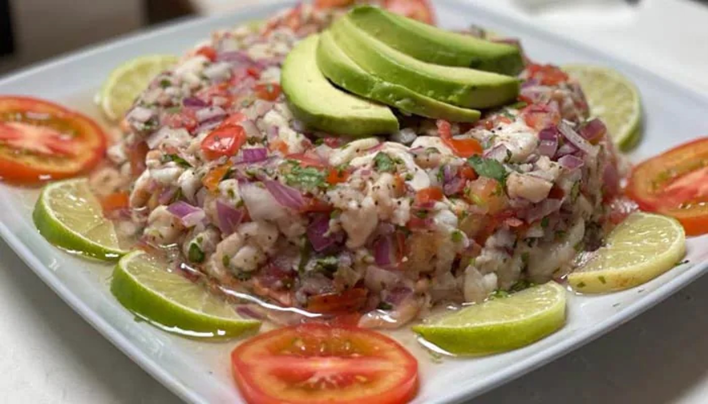 Shrimp and fish ceviche served on board