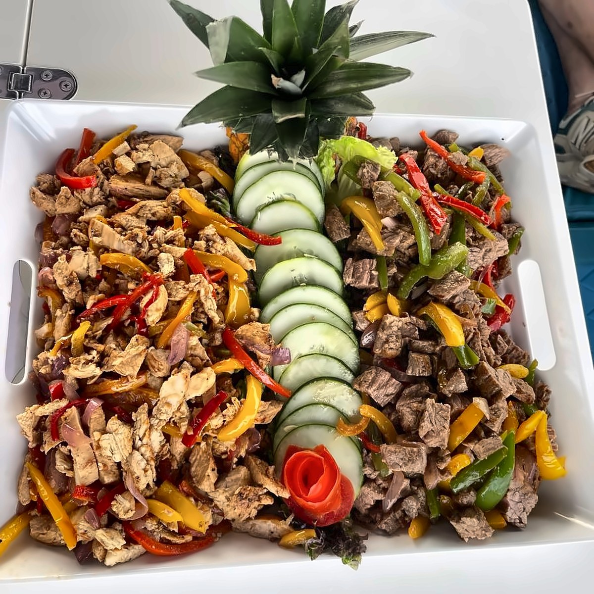 Grilled chicken and beef fajitas served on a private yacht